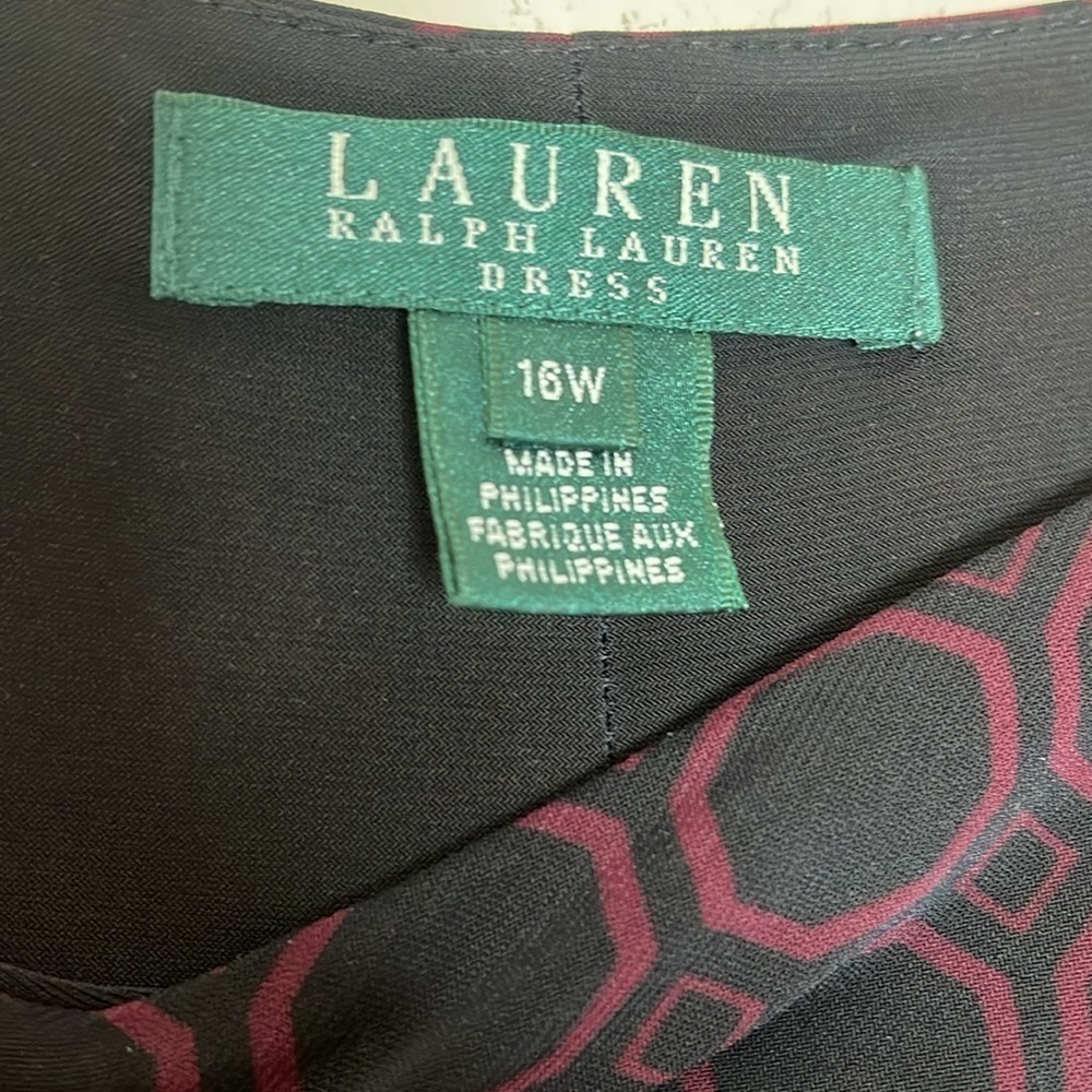 LAUREN Ralph Lauren Black Pink Square Print 3/4 Sleeve Jersey Dress Size 16 W - Picture 3 of 6